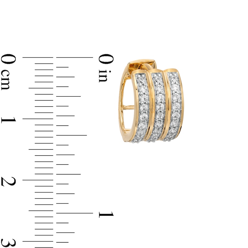 Main Image 3 of 1/2 CT. T.W. Diamond Triple Row Huggie Hoop Earrings in 10K Gold