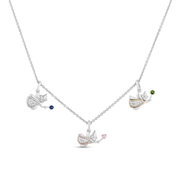 Enchanted Disney Aurora Gemstone and 1/10 CT. T.W. Diamond Fairy Godmothers Necklace in Sterling Silver and 10K Gold