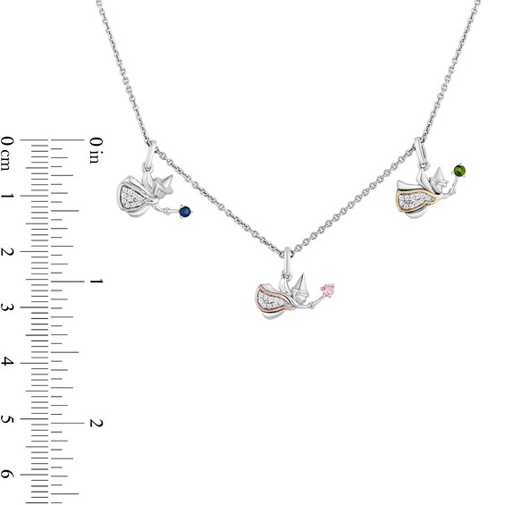 Enchanted Disney Aurora Gemstone and 1/10 CT. T.w. Diamond Fairy Godmothers Necklace in Sterling Silver and 10K Gold