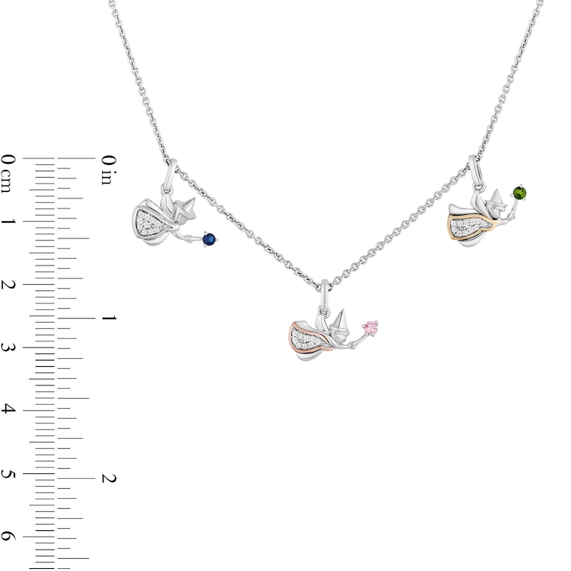 Main Image 3 of Enchanted Disney Aurora Gemstone and 1/10 CT. T.W. Diamond Fairy Godmothers Necklace in Sterling Silver and 10K Gold