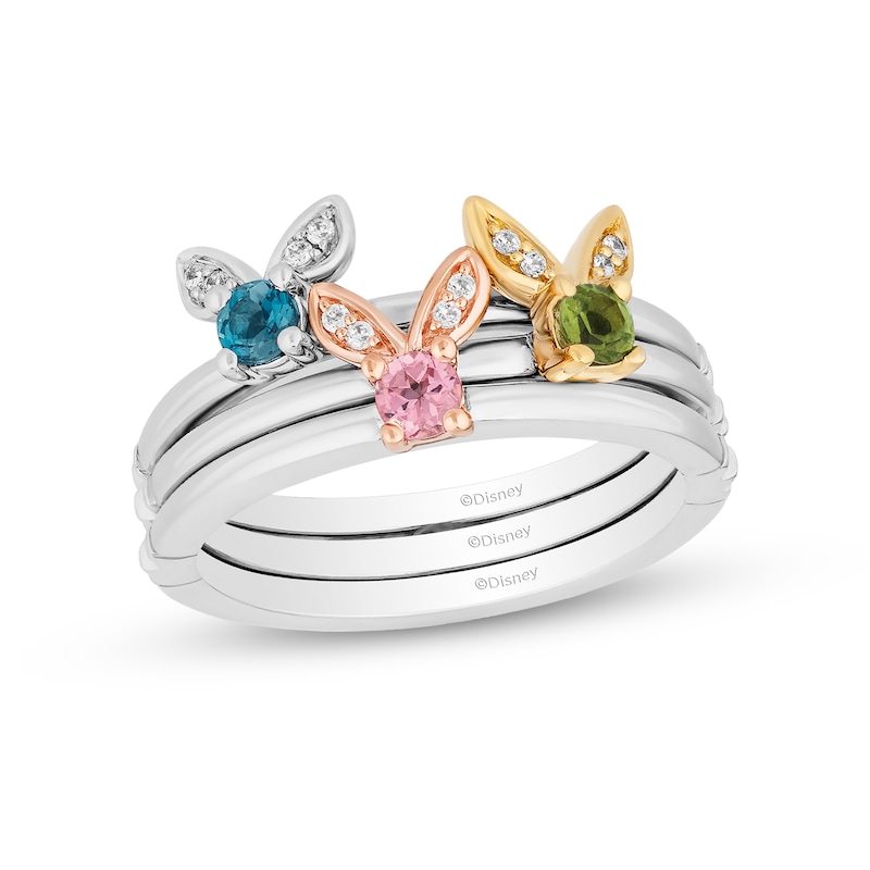 Enchanted Disney Fairy Godmother's Gemstone and 1/20 CT. T.W. Diamond Stackable Band Set in Sterling Silver and 10K Gold