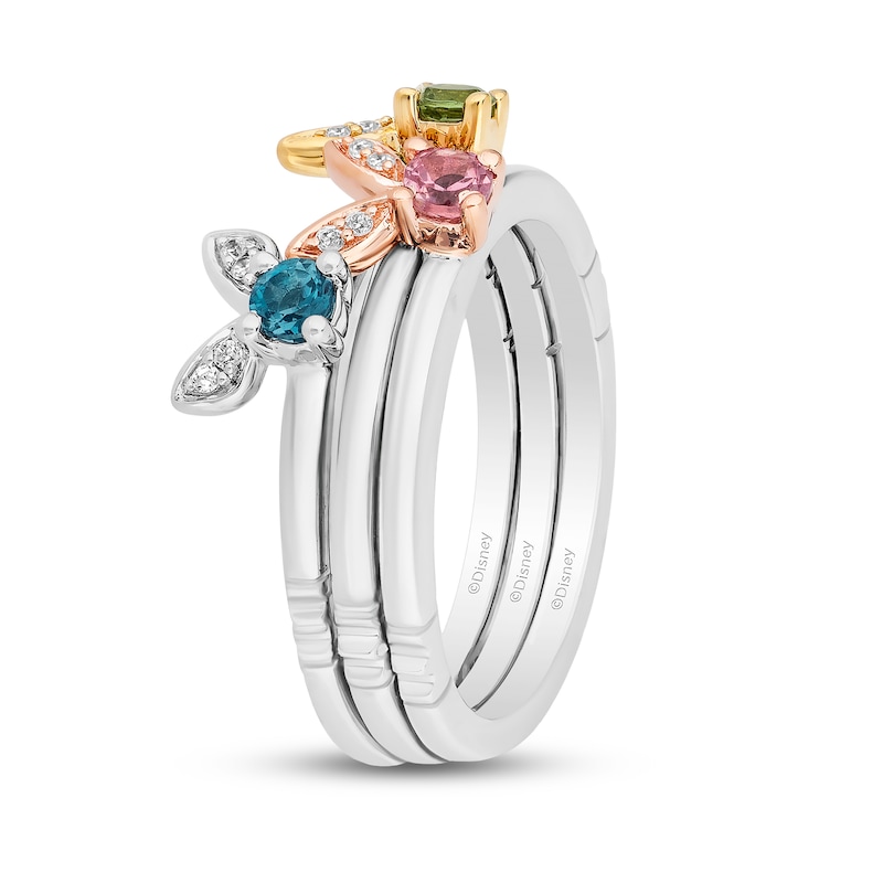 Main Image 2 of Enchanted Disney Fairy Godmother's Gemstone and 1/20 CT. T.W. Diamond Stackable Band Set in Sterling Silver and 10K Gold