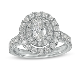 1-1/2 CT. T.W. Oval Diamond Double Frame Engagement Ring in 14K White Gold (I/SI2)