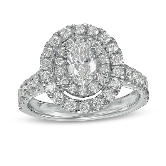 1-1/2 CT. T.w. Oval Diamond Double Frame Engagement Ring in 14K White Gold (I/Si2)