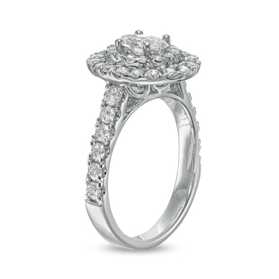 1-1/2 CT. T.w. Oval Diamond Double Frame Engagement Ring in 14K White Gold (I/Si2)