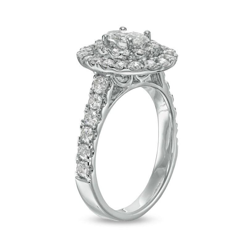 Main Image 3 of 1-1/2 CT. T.W. Oval Diamond Double Frame Engagement Ring in 14K White Gold (I/SI2)