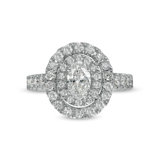 1-1/2 CT. T.w. Oval Diamond Double Frame Engagement Ring in 14K White Gold (I/Si2)