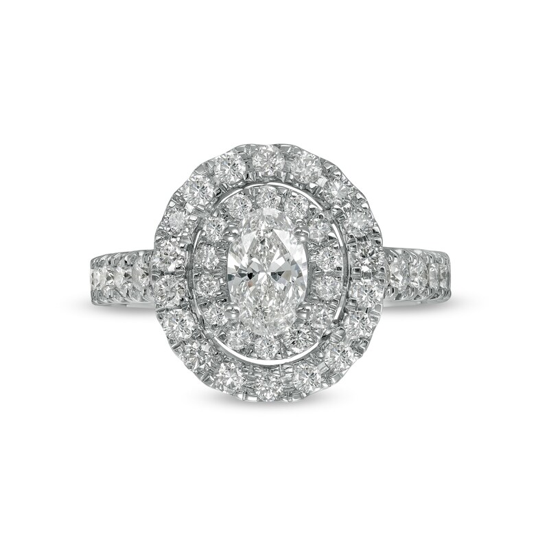 Main Image 4 of 1-1/2 CT. T.W. Oval Diamond Double Frame Engagement Ring in 14K White Gold (I/SI2)