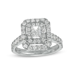 1-1/2 CT. T.W. Emerald-Cut Diamond Double Frame Engagement Ring in 14K White Gold (I/SI2)