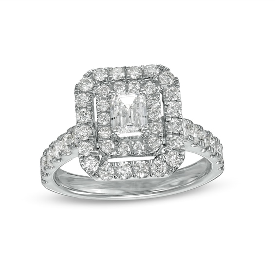 1-1/2 CT. T.w. Emerald-Cut Diamond Double Frame Engagement Ring in 14K White Gold (I/Si2)