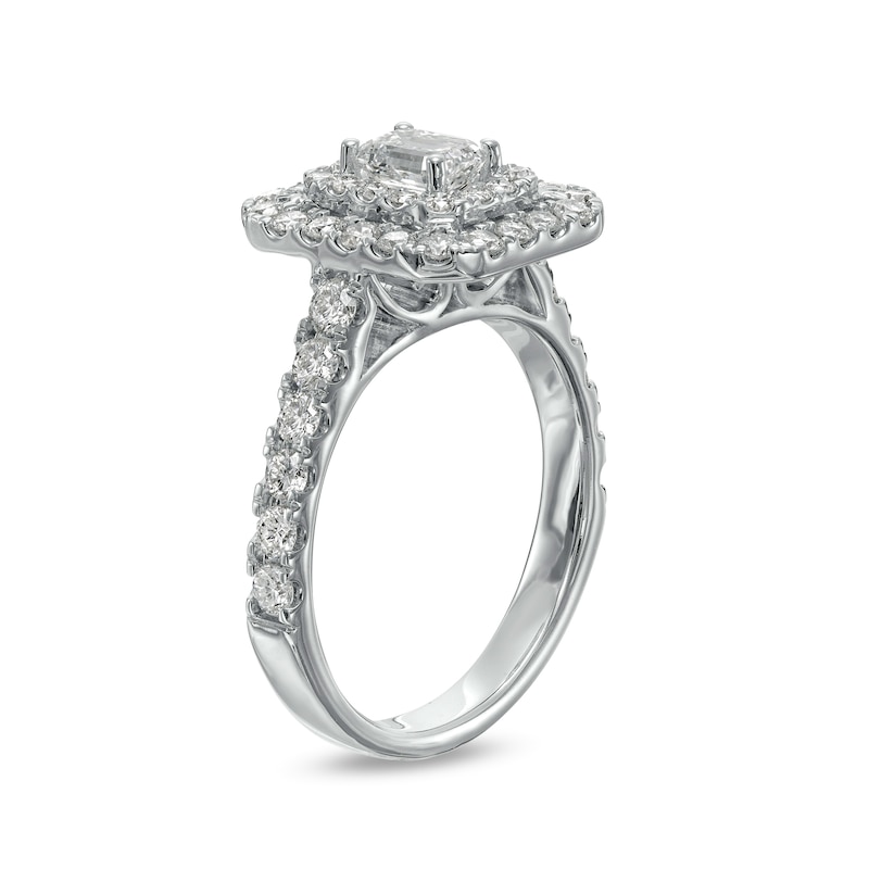 Main Image 3 of 1-1/2 CT. T.W. Emerald-Cut Diamond Double Frame Engagement Ring in 14K White Gold (I/SI2)