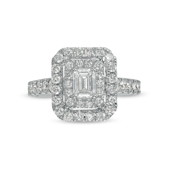 1-1/2 CT. T.w. Emerald-Cut Diamond Double Frame Engagement Ring in 14K White Gold (I/Si2)