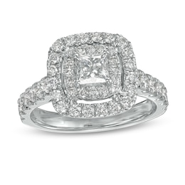 1-1/2 CT. T.W. Princess-Cut Diamond Double Frame Engagement Ring in 14K White Gold (I/I2)