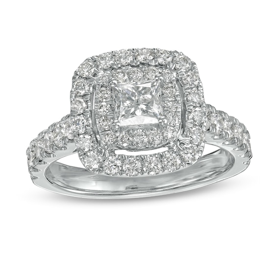 1-1/2 CT. T.w. Princess-Cut Diamond Double Frame Engagement Ring in 14K White Gold (I/I2)