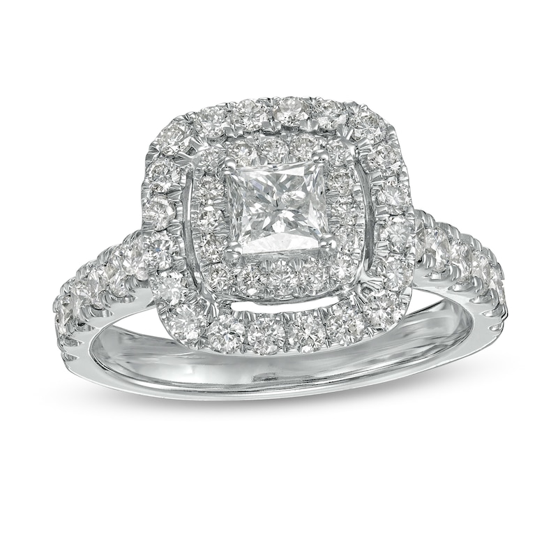 Main Image 1 of 1-1/2 CT. T.W. Princess-Cut Diamond Double Frame Engagement Ring in 14K White Gold (I/I2)