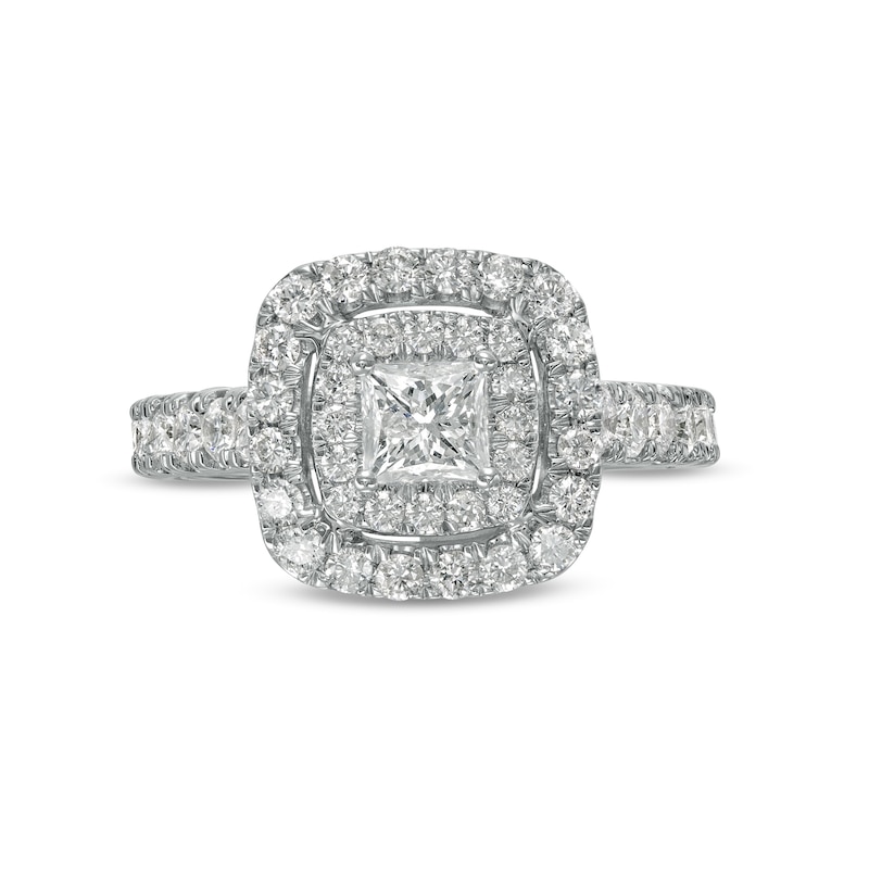 Main Image 4 of 1-1/2 CT. T.W. Princess-Cut Diamond Double Frame Engagement Ring in 14K White Gold (I/I2)
