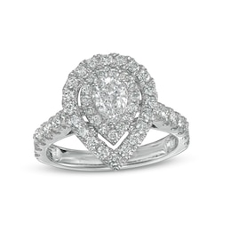 1-1/2 CT. T.W. Pear-Shaped Diamond Double Frame Engagement Ring in 14K White Gold (I/SI2)