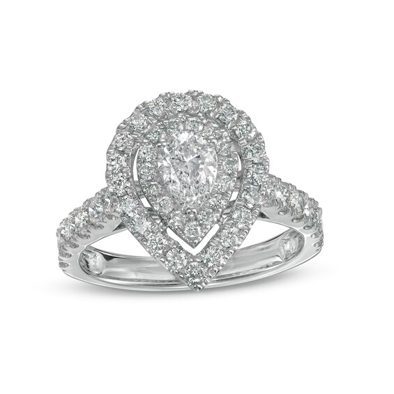 1-1/2 CT. T.w. Pear-Shaped Diamond Double Frame Engagement Ring in 14K White Gold (I/Si2)