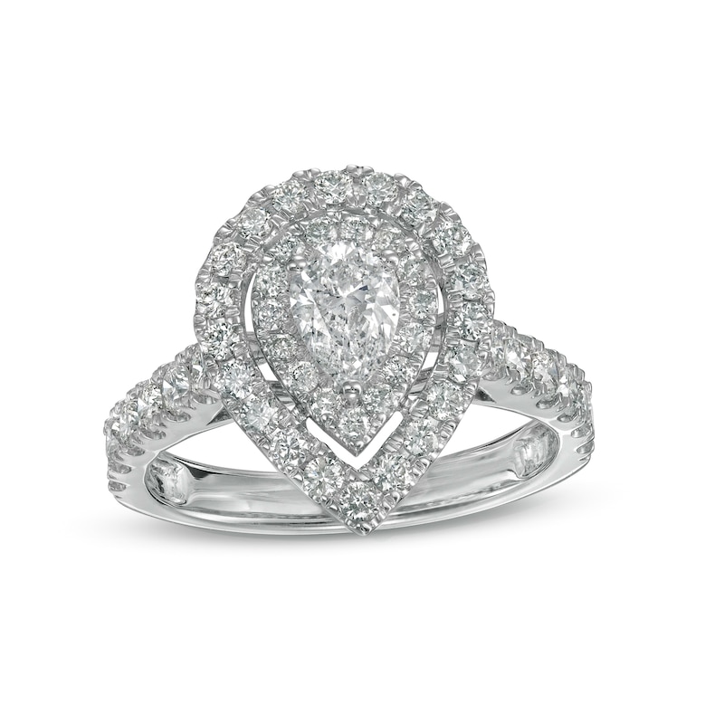 Main Image 1 of 1-1/2 CT. T.W. Pear-Shaped Diamond Double Frame Engagement Ring in 14K White Gold (I/SI2)