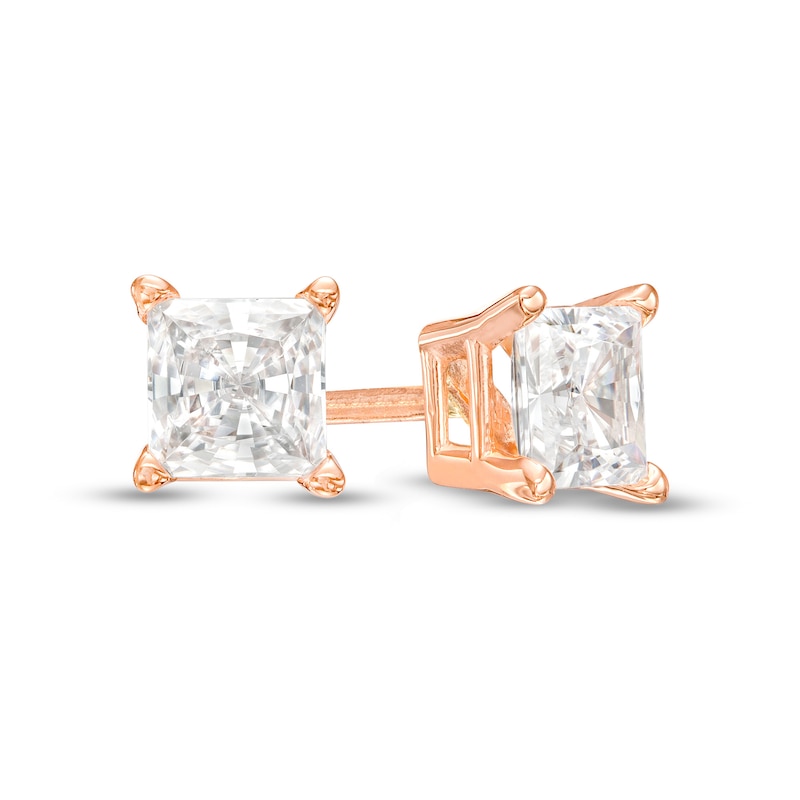 Main Image 1 of 1/2 CT. T.W. Princess-Cut Diamond Solitaire Stud Earrings in 14K Rose Gold (I/I2)