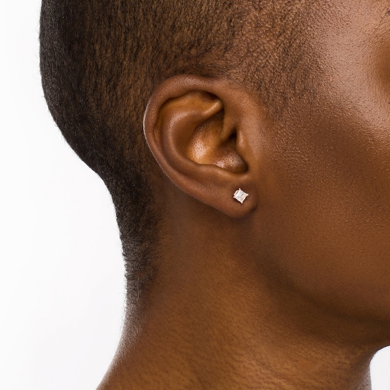 Main Image 2 of 1/2 CT. T.W. Princess-Cut Diamond Solitaire Stud Earrings in 14K Rose Gold (I/I2)