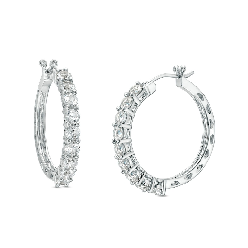 Main Image 1 of White Lab-Created Sapphire Hoop Earrings in Sterling Silver