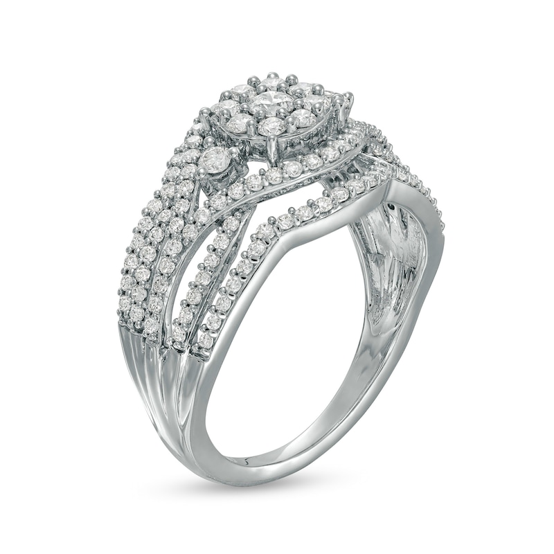 Main Image 3 of 1 CT. T.W. Composite Diamond Multi-Row Split Shank Ring in 10K White Gold