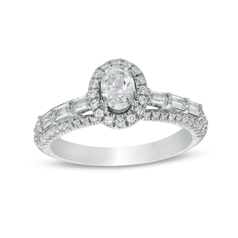 Main Image 1 of Vera Wang Love Collection 1 CT. T.W. Oval Diamond Frame Engagement Ring in 14K White Gold