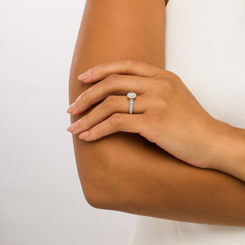 Main Image 2 of Vera Wang Love Collection 1 CT. T.W. Oval Diamond Frame Engagement Ring in 14K White Gold
