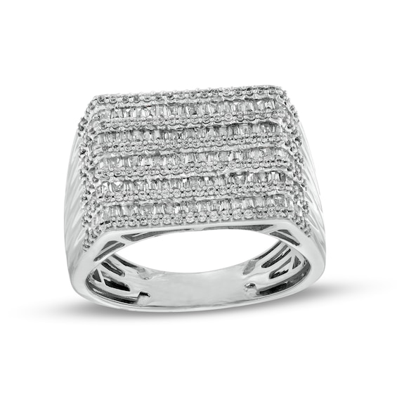 Men's 1-1/2 CT. T.w. Baguette and Round Diamond Multi-Row Alternating Ring in 10K White Gold