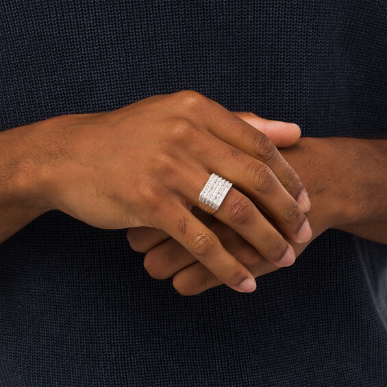 Men's 1-1/2 CT. T.w. Baguette and Round Diamond Multi-Row Alternating Ring in 10K White Gold