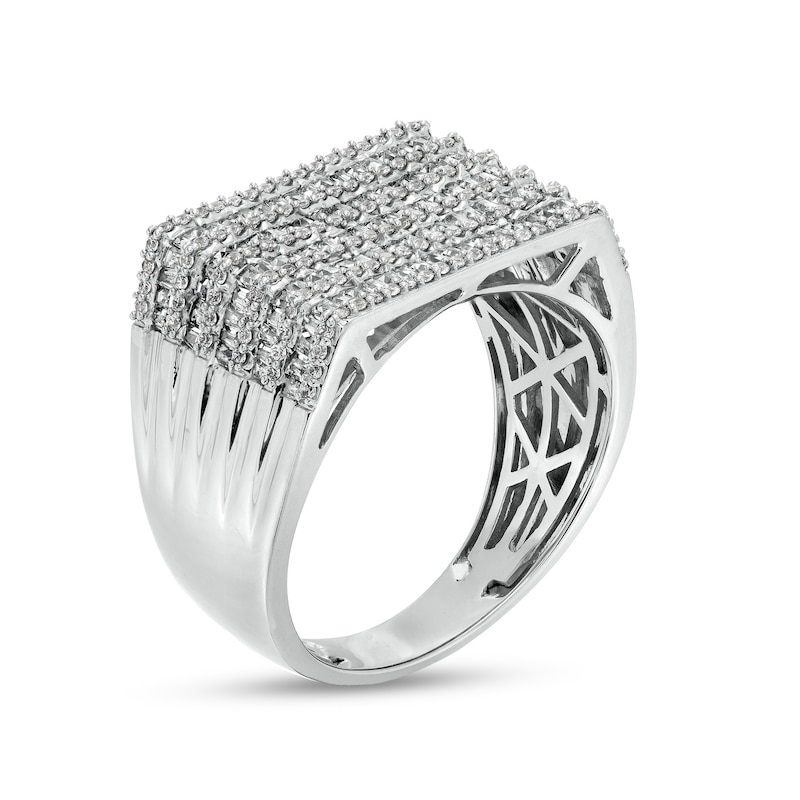 Main Image 3 of Men's 1-1/2 CT. T.W. Baguette and Round Diamond Multi-Row Alternating Ring in 10K White Gold