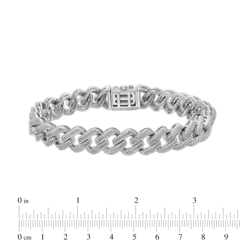 Main Image 4 of 2-7/8 CT. T.W. Diamond Double Row Curb Chain Link Bracelet in 10K White Gold - 8.5"