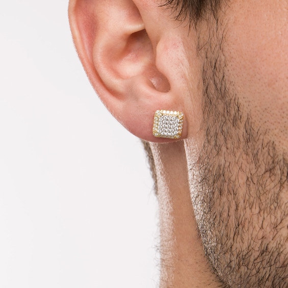 3/4 CT. T.w. Cushion-Shaped Multi-Diamond Frame Stud Earrings in 10K Gold