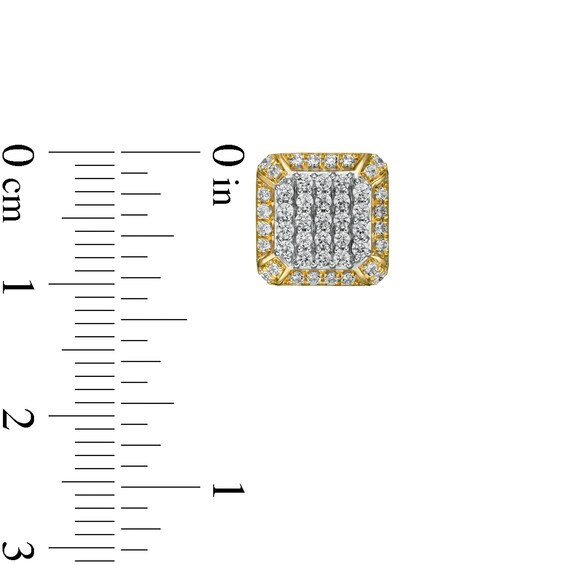 3/4 CT. T.w. Cushion-Shaped Multi-Diamond Frame Stud Earrings in 10K Gold