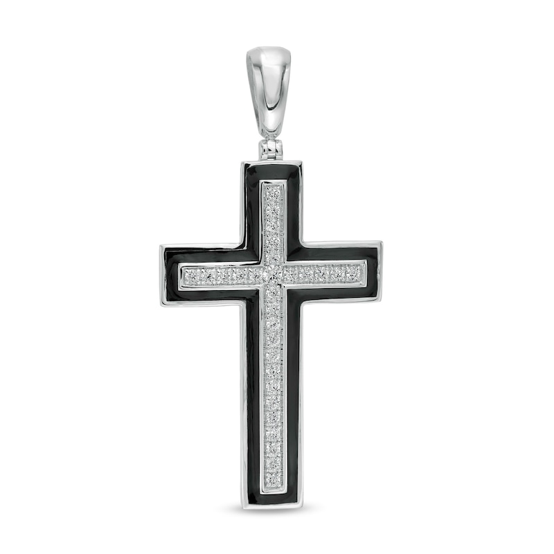 Main Image 1 of Men's 1 CT. T.W. Diamond Frame Cross Necklace Charm in 10K White Gold