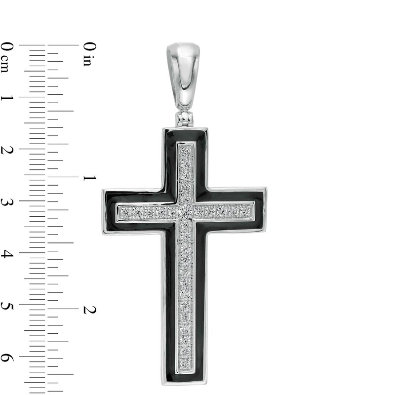 Main Image 2 of Men's 1 CT. T.W. Diamond Frame Cross Necklace Charm in 10K White Gold