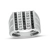 Thumbnail Image 1 of 1 CT. T.W. Black Enhanced and White Diamond Vertical Multi-Row Double Groove Shank Ring in 10K White Gold