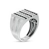 Thumbnail Image 2 of 1 CT. T.W. Black Enhanced and White Diamond Vertical Multi-Row Double Groove Shank Ring in 10K White Gold