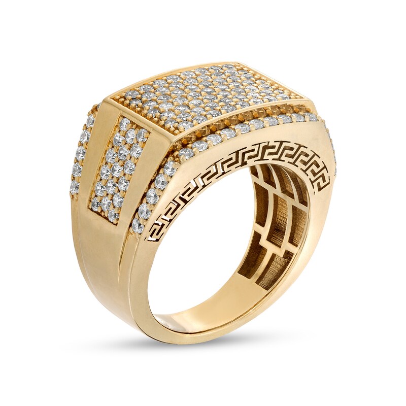 Main Image 2 of 2-1/4 CT. T.W. Rectangular Multi-Diamond Stepped Border with Etched Greek Key Outer Edge Ring in 10K Gold