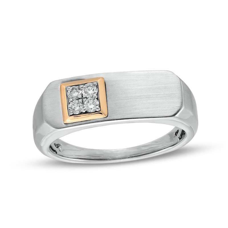 Main Image 1 of 1/6 CT. T.W. Quad Diamond Multi-Finish Octagon Flat-Top Beveled Edge Ring in 10K Two-Tone Gold