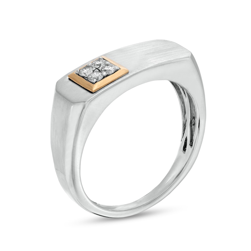 Main Image 2 of 1/6 CT. T.W. Quad Diamond Multi-Finish Octagon Flat-Top Beveled Edge Ring in 10K Two-Tone Gold