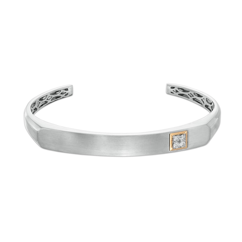 Main Image 1 of 1/6 CT. T.W. Quad Diamond Multi-Finish Octagonal Flat Top Beveled Edge Cuff in 10K Two-Tone Gold - 8.5"