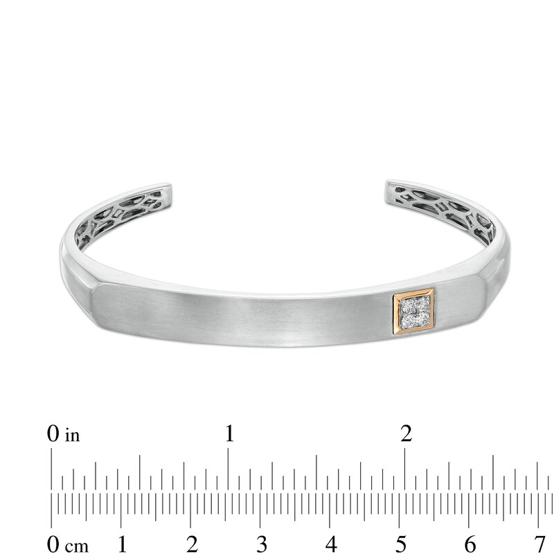 Main Image 2 of 1/6 CT. T.W. Quad Diamond Multi-Finish Octagonal Flat Top Beveled Edge Cuff in 10K Two-Tone Gold - 8.5"