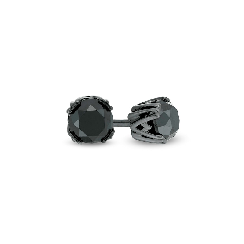Vera Wang Men 1 CT. T.W. Black Diamond Solitaire Stud Earrings in Sterling Silver with Black Ruthenium