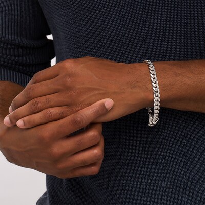 9.5mm Solid 925 Sterling Silver Simulated Onyx & CZ Cubic Zirconia Bracelet 9.5mm Solid 925 Sterling Silver Simulated Onyx & CZ Cubic Zirconia Bracelet