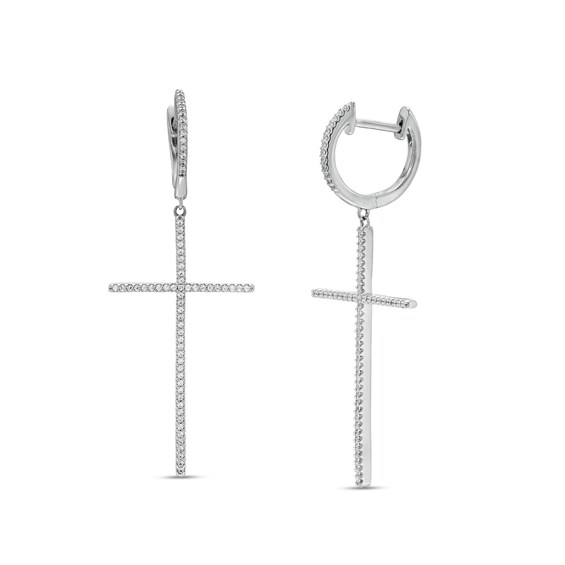 Vera Wang Love Collection 3/8 CT. T.w. Diamond Cross Drop Earrings in 10K White Gold