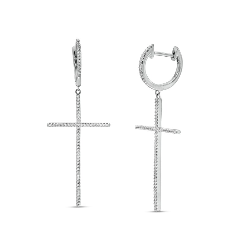 Main Image 1 of Vera Wang Love Collection 3/8 CT. T.W. Diamond Cross Drop Earrings in 10K White Gold