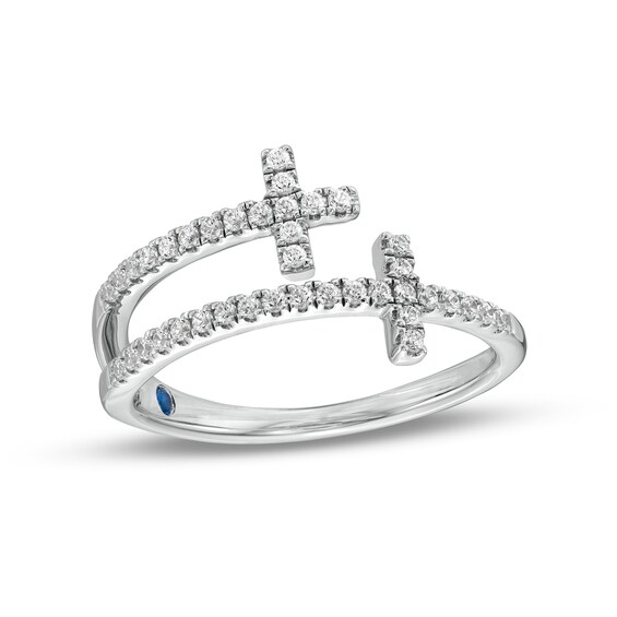 Vera Wang Love Collection 1/4 CT. T.w. Diamond Double Cross Bypass Ring in 10K White Gold