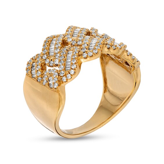 1 CT. T.w. Baguette and Round Diamond Curb Chain Link Ring in 10K Gold